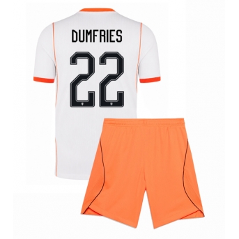 Billige Fotballdrakt Nederland Denzel Dumfries #22 Replika Bortedraktsett Barn VM 2026 Kortermet (med bukser)